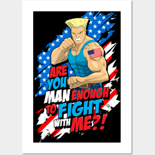 Street Fighter Guile: Are You Man Enough to Fight With Me? (Blue) Posters and Art